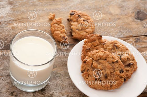 Cookies and milk on table