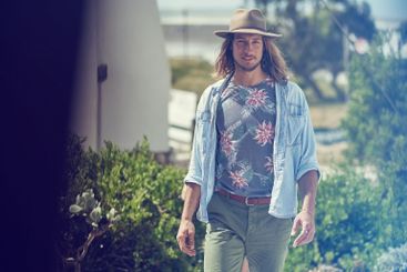 Outdoor, walking and man with vacation, portrait and...