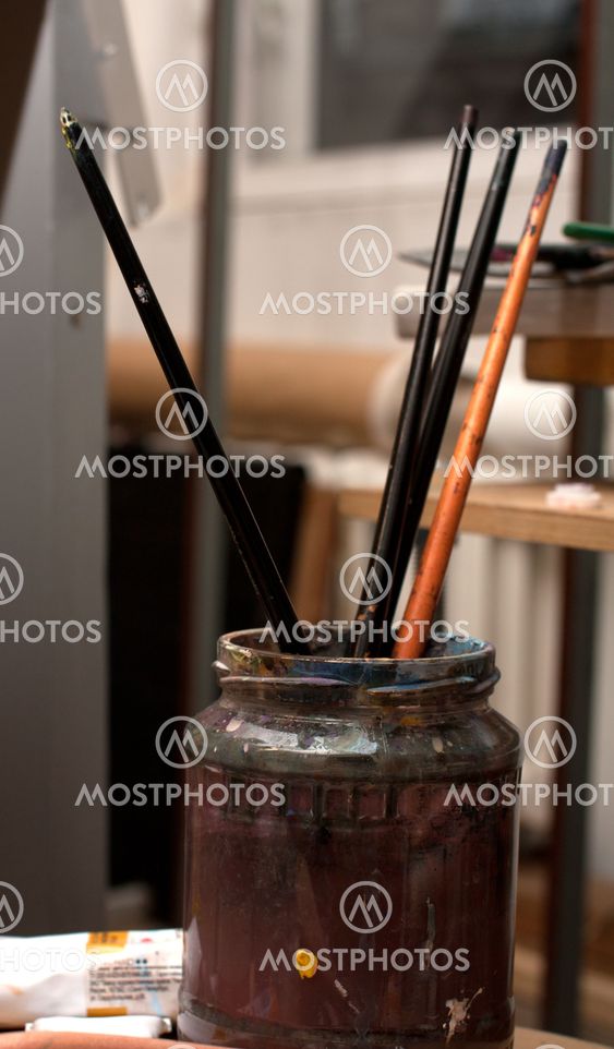 Paintbrushes in bank