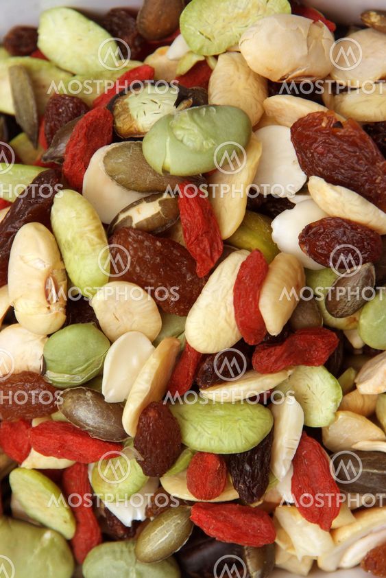 closeup organic mixed nuts and dry fruits