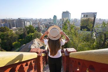 Tourism in Santiago de Chile. Panoramic banner view of...