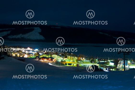 lights of ski resort at night