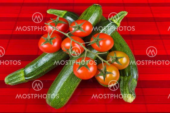 Zucchini and tomatoes close up