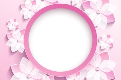 Round frame with 3d pink sakura, greeting card