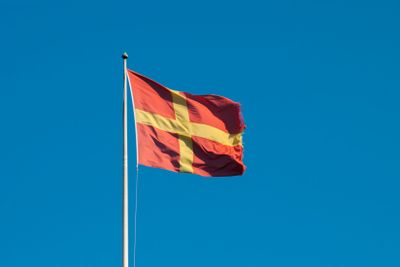 Skånes landskapsflagga, Malmö. Sverige.