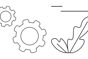 Gears and Leaf Outline Representing Nature and...