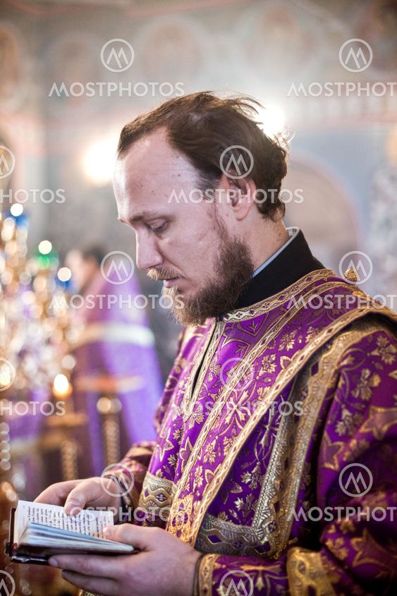 MOSCOW - MARCH 14: Orthodox liturgy with bishop Mercury in High Monastery of St Peter in Moscow on March 14, 2010 in Moscow
