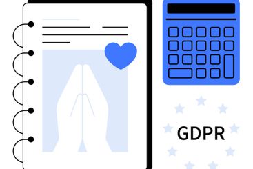 GDPR Compliance with Notebook, Calculator, and Hands in...