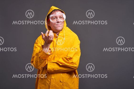 yellow raincoat man