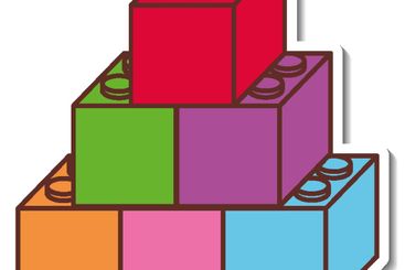 Sticker design with Colourful lego block isolated