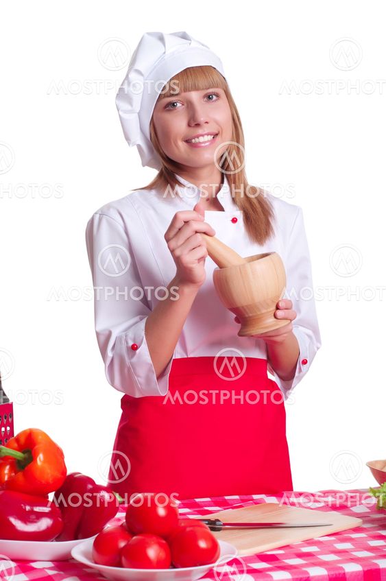 Attractive cook woman a over white background
