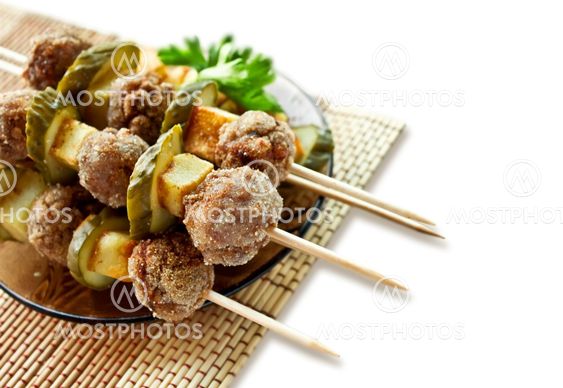 Roast meatballs on skewers