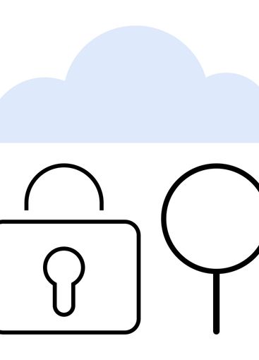 Cloud storage security concept with lock and magnifier...