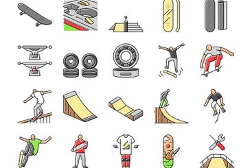skateboard skate skater icons set vector