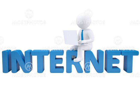 3d man with laptop sitting on the INTERNET