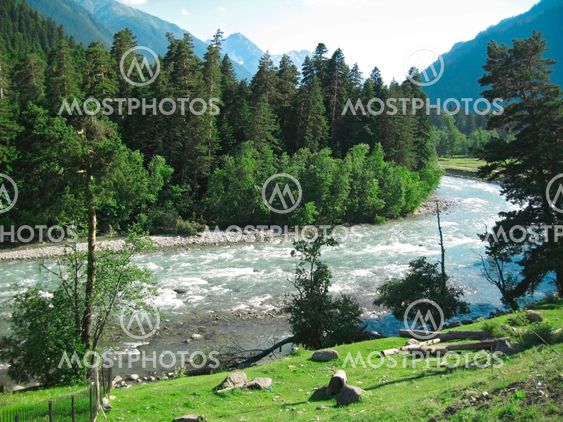 Wild caucasus river Zelenchuck. Arhyz. Cherkessia republic