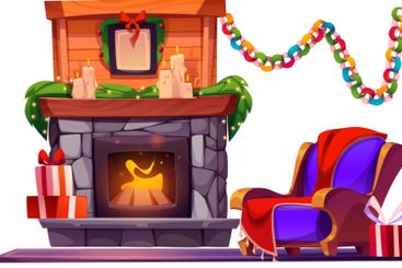 Cozy winter home interior with fireplace