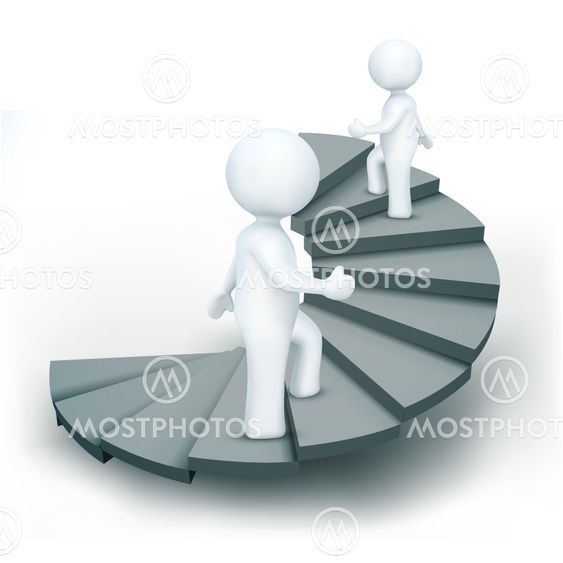 3d characters climbing steps of success
