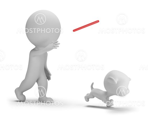 3d small people - playing with the dog