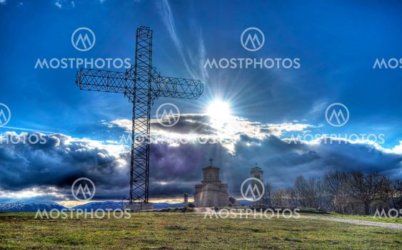 Church, cross, landscape
