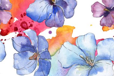 Blue purple flax floral botanical flower. Watercolour...