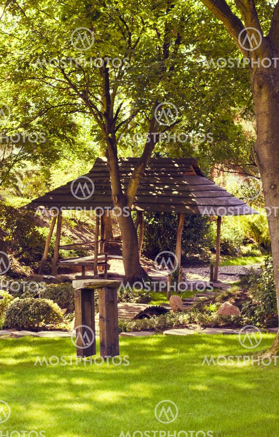 An arbor in a in a japanese garden
