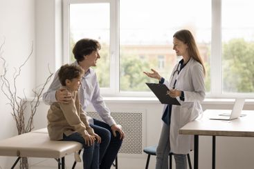 Single father little son meet female family therapist at...