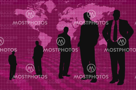 Business people and world map