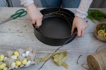 Handmade Easter wreath festive yellow egg decorations....