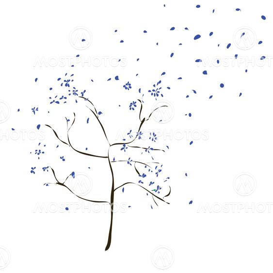 lonely tree with blue leaves on a white background