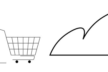 Woman Sitting on Shopping Cart Browsing, Cloud...