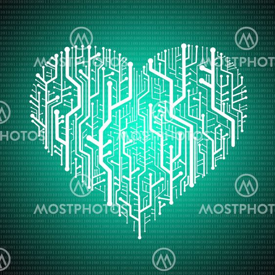 Circuit board in Heart shape with digit background