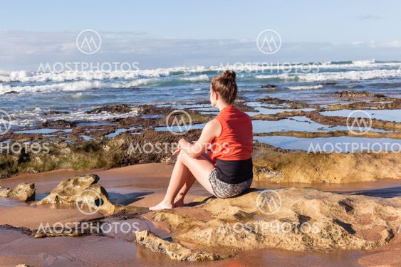 Teen Girl Ocean Beach Rocks Landscape