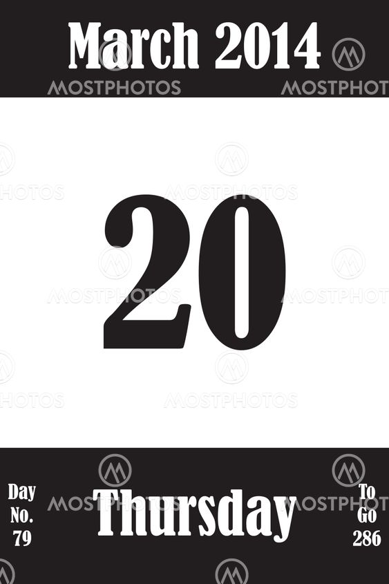 20 March 2014 Calendar Page with number of the day and...