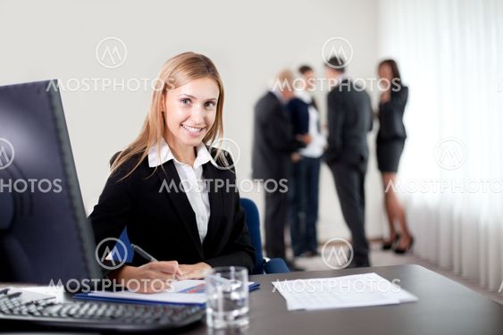 Closeup portrait of elegant young business woman
