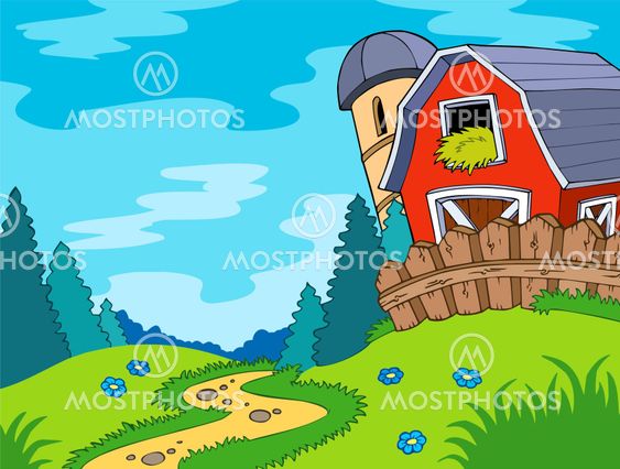 Country landscape with barn