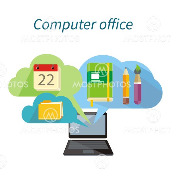 Computer Office Concept Flat Design Icon