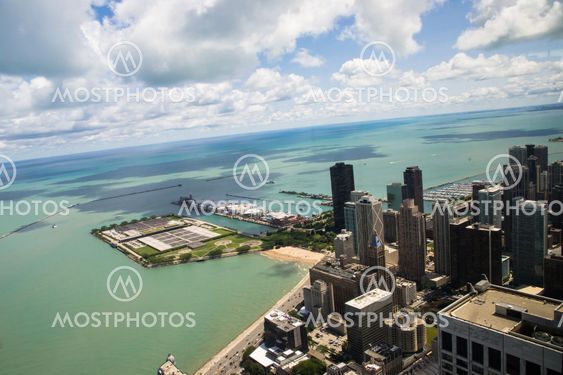 lake michigan panorama from chicago tower
