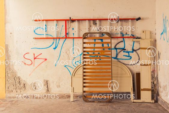 Parsed bed on wall background