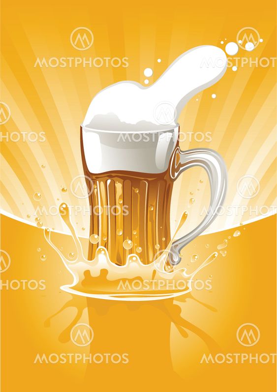 Full mug fresh beer on gold background