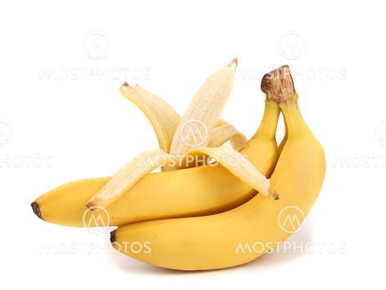 Bunch of bananas with open one.