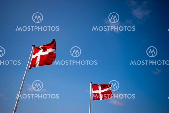 Danish flags sky blue