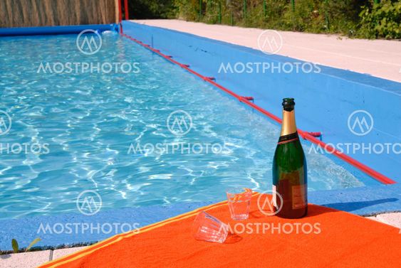 champagne at the swimming pool