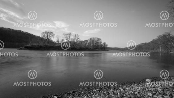 Monotone. A River Landscape.