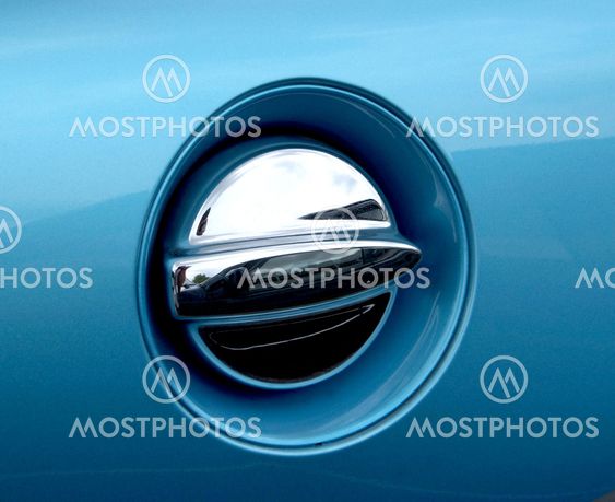 Fuel cap on new blue car.