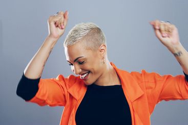 Dance, energy and music with smile of woman in studio...