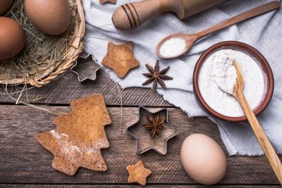 Ingredients for Christmas pastry and holiday cookies 