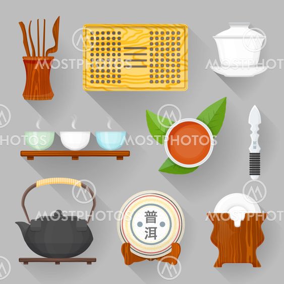 tea ceremony equipment illustration set