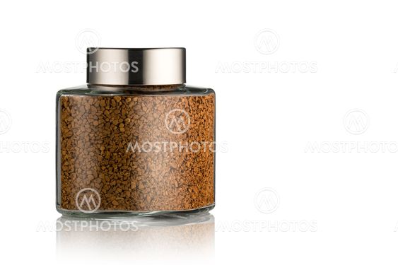 Instant coffee in the glass jar, Isolated on white.