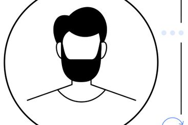 Minimal male portrait with beard inside circular frame...